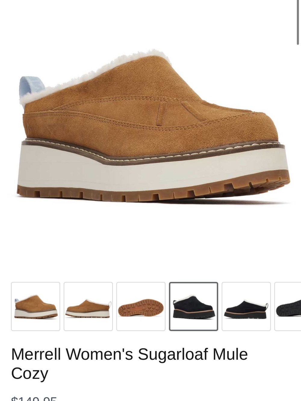 Merrell Women's Sugarloaf Mule Slip-On in Chestnut Suede with Cream Platform